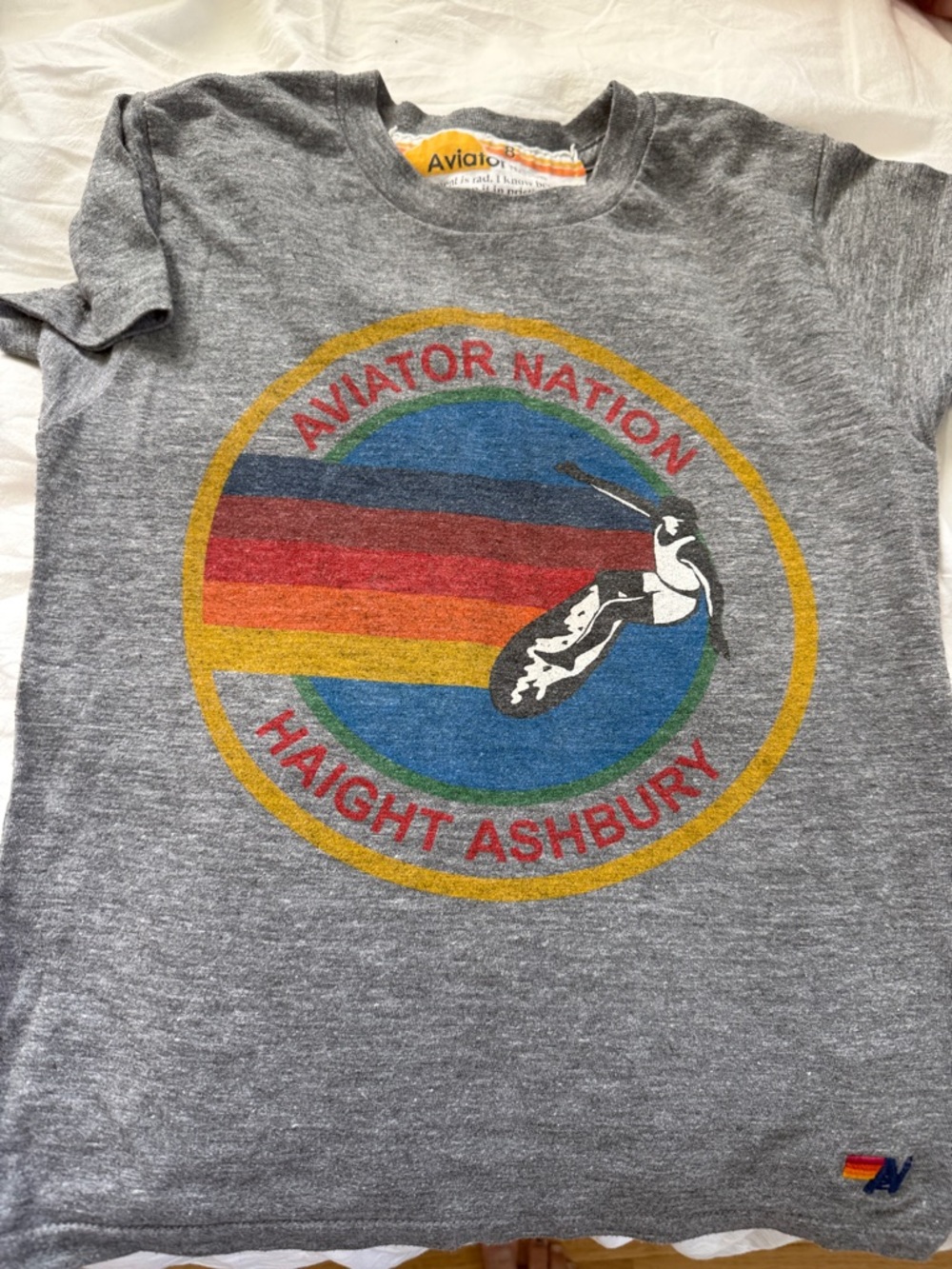 Aviator Nation Kids' Gray Graphic Tee with Rainbow Surf Logo